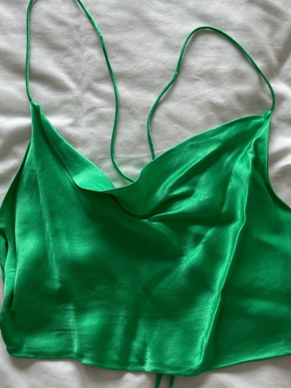 Zara Green Satin Cowl Neck Cami Top